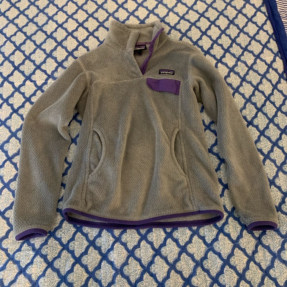 Grey/Purple Patagonia Snap-T Fleece Pullover